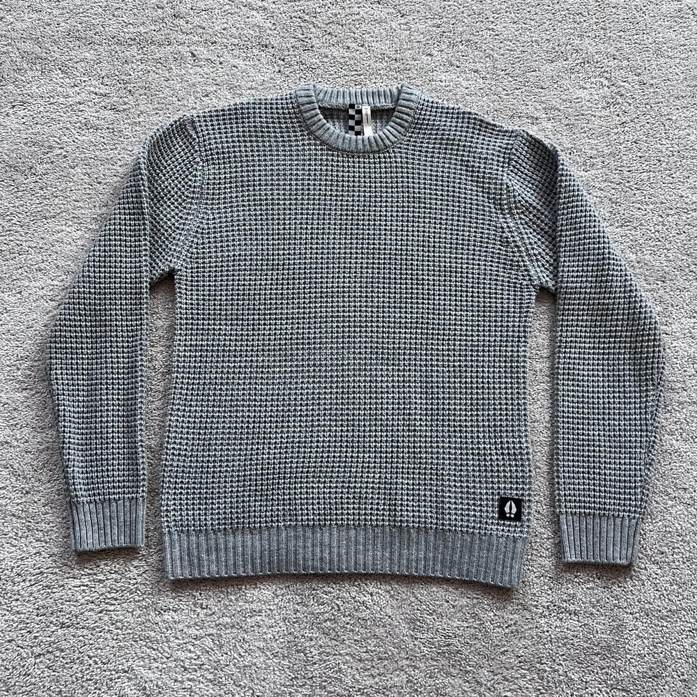 Beardedgoat Odis Boatyard Sweater Mens M Gray Waffle Knit Merino Wool Blend